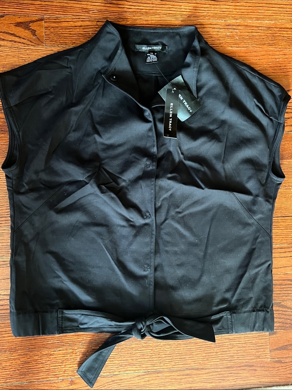 Ellen Tracy Black Sleeveless Tie-Front Shell
